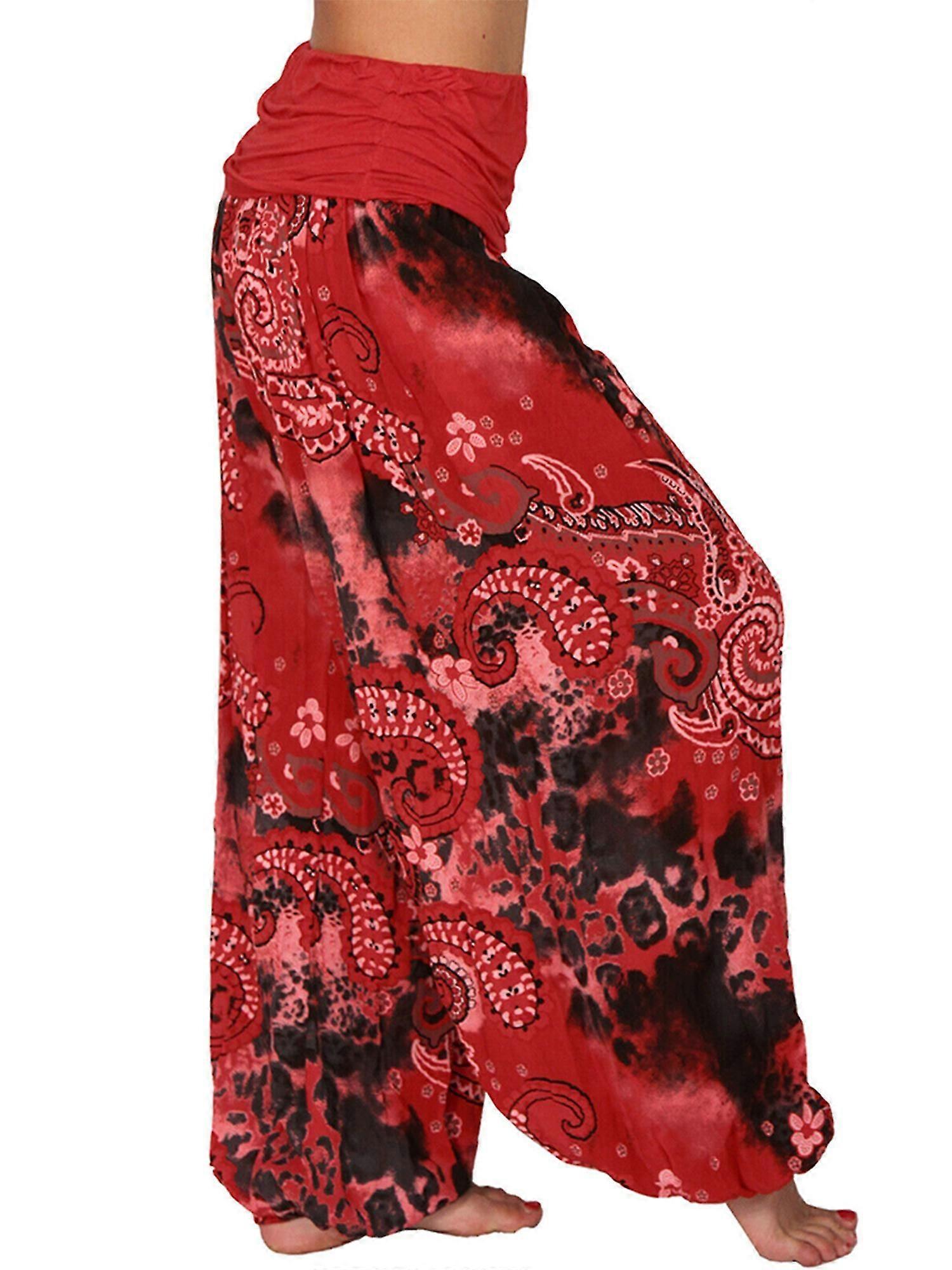 AvaCostume Pantaloni Harem Donna Stile Hippie - Vestibilità Larga, Vita Elastica, 95% Cotone Modal, Taglie S-XXL, Rosso