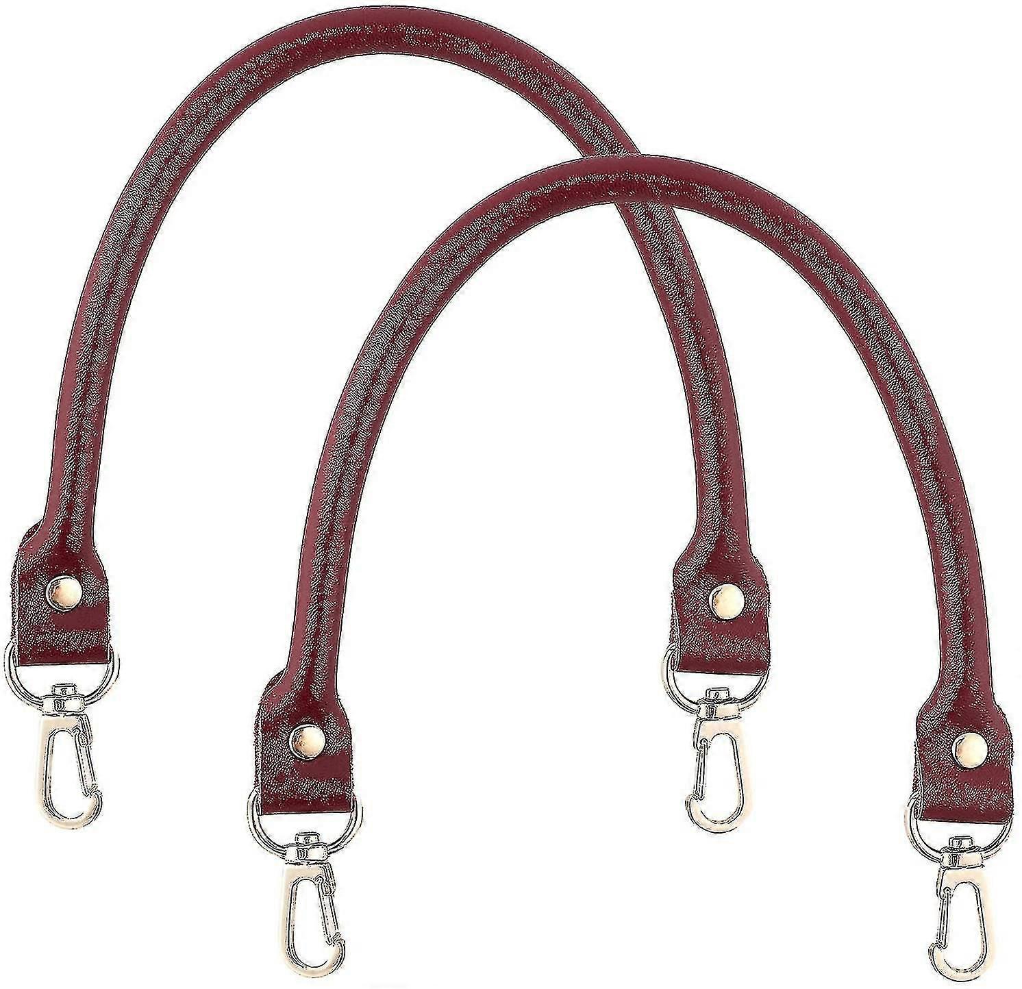 Leather Handbag Handle With Clasps Replacement Alloy Bag Strap Brown 2pcs