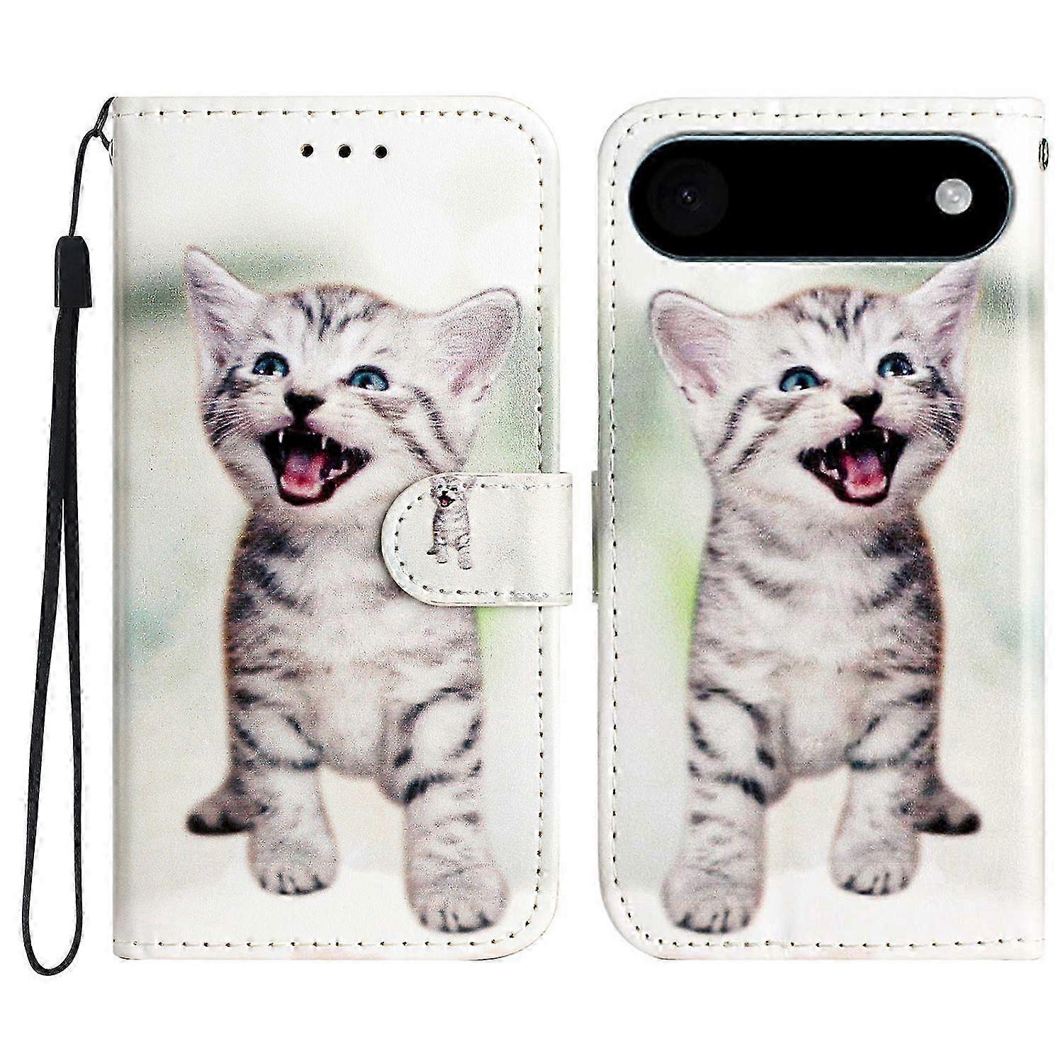 For iPhone 17 Air Wallet Case Printed Pattern Design Leather Phone Cover - Cat