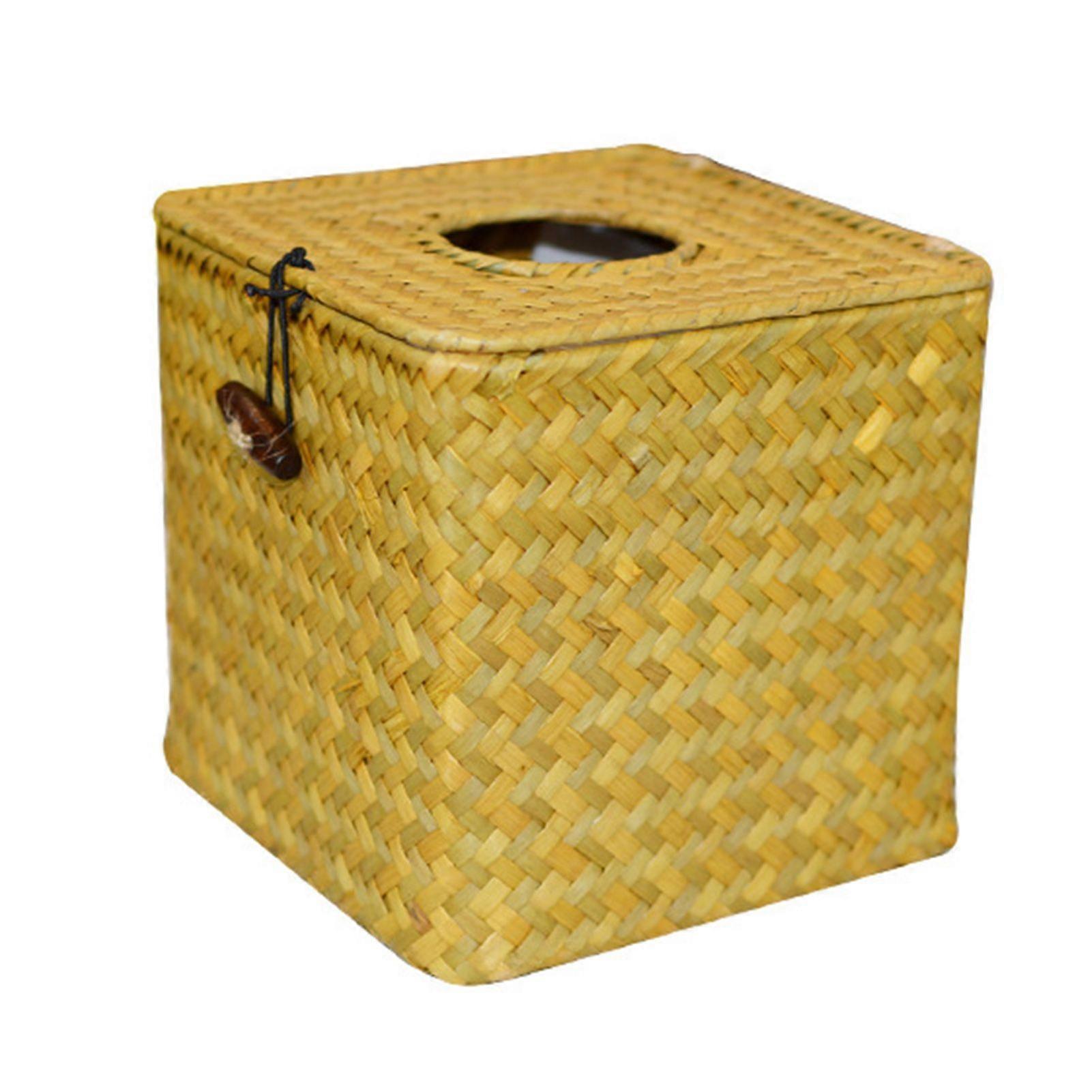 Jikaixiang Tissue Box Napkin Dispenser Large Capacity Design Easy to Use Decorative Straw Woven Napkin Box Holder Desk Ornament
