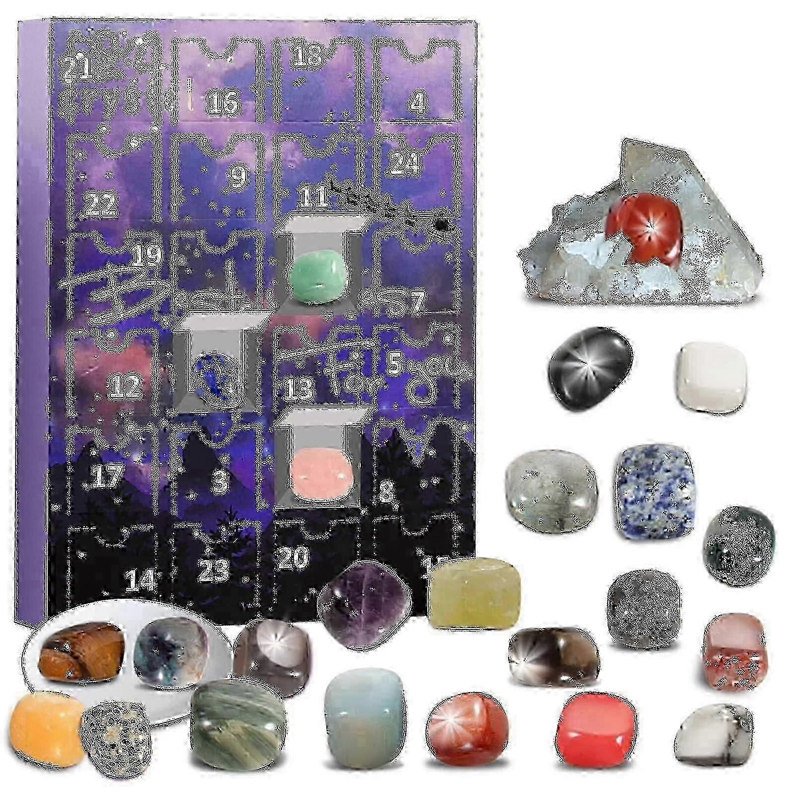 Natural Crystal Agate Stone Advent Calendar 2022 - 24 Days Minerals Fossils for Christmas