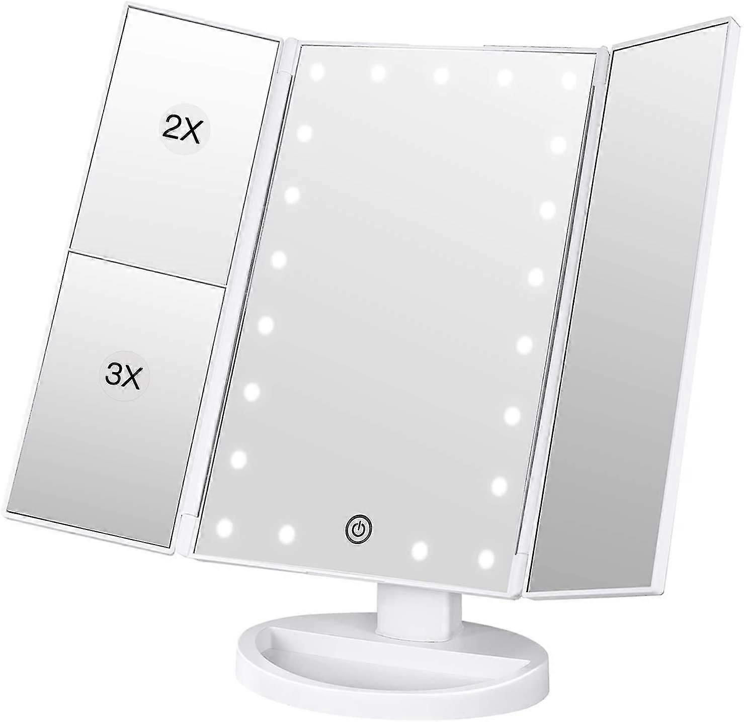 Makeup Mirror 1X / 2X / 3X / 10X Magnification 21 Led Lights Touch Screen Switch Tri-Fold