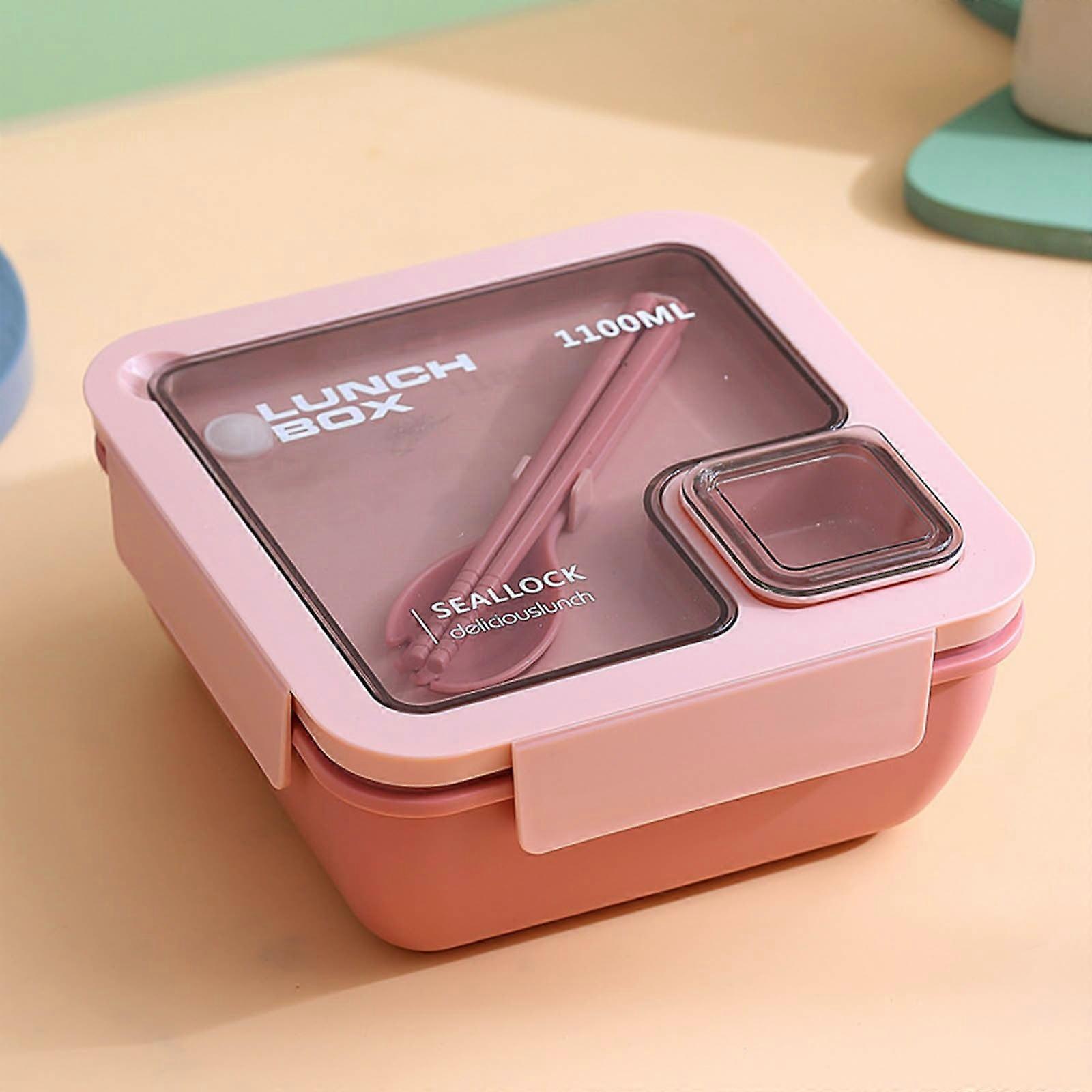 WJSXC Portable Plastic Partition Integrated Lunch Box, Multi-functional Light Food Bento Box B