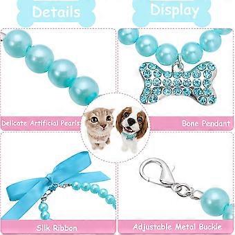 5-piece pet pearl necklace set, diamond crystal dog pearl necklace collar, sparkling rhinestone bone design, dog and cat jewelry set, wedding collar, 