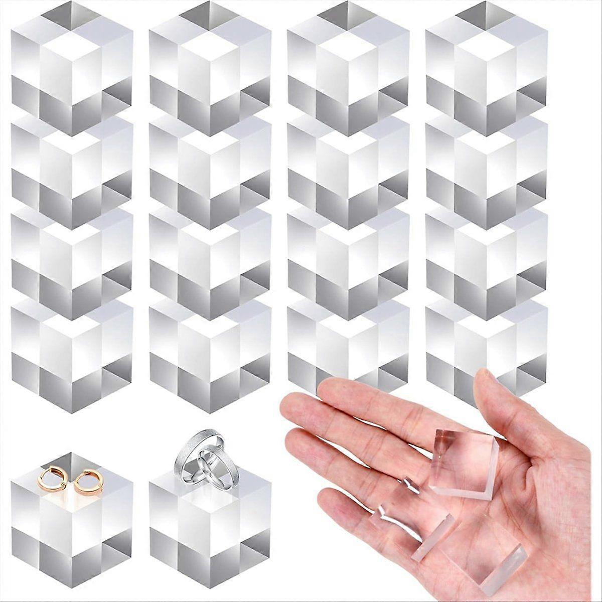 16 Pcs Clear Acrylic Blocks Square Display Block Clear Polished Cube Acrylic Jewelry Display Stand
