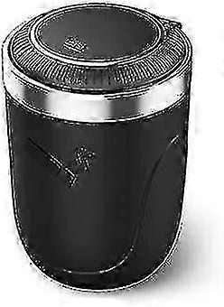 Car Ashtray, Car Trash Can With Lid And Led Light, Built-in Button Battery, Detachable, Black