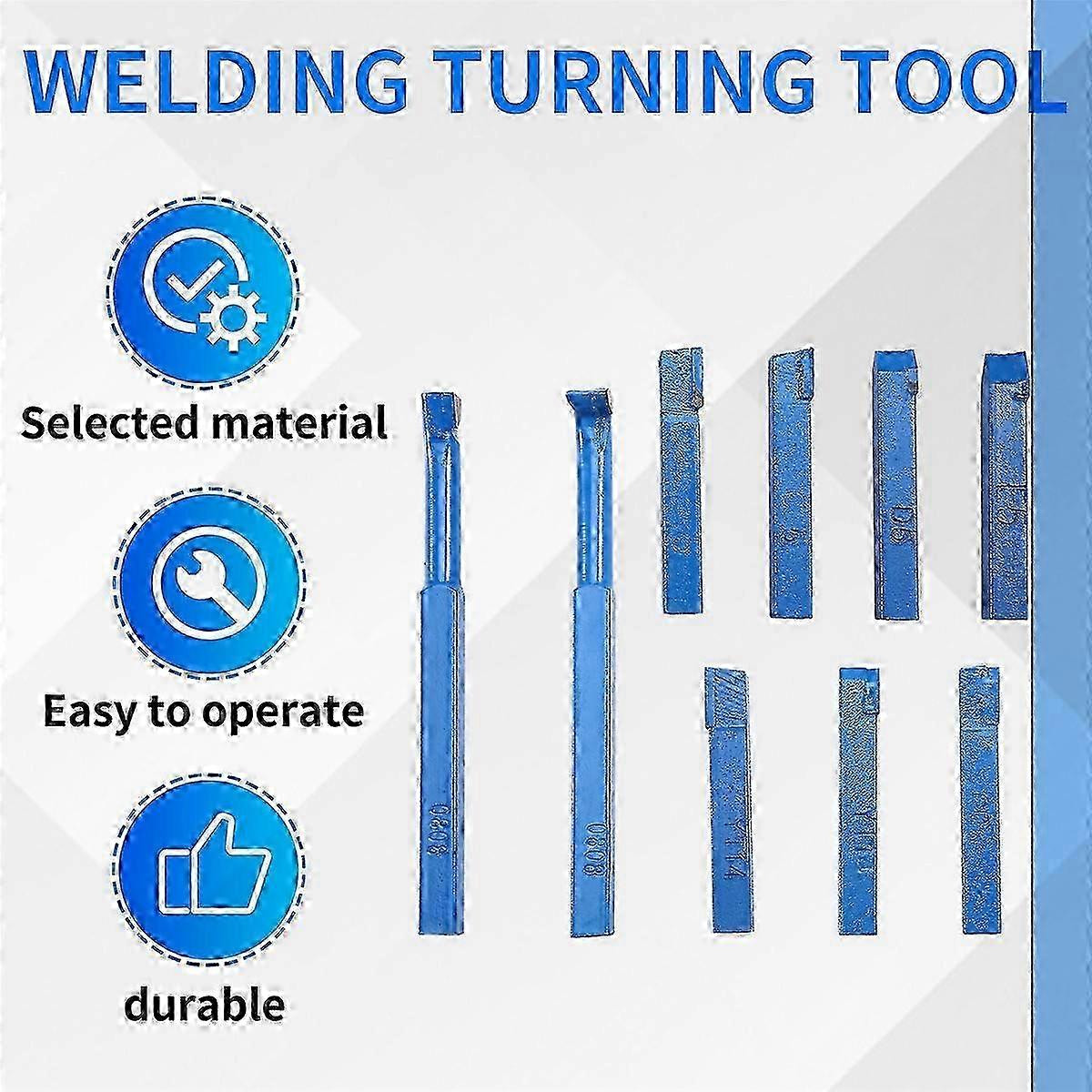 9Pcs Iron Lathe Carbide Turning Tool Drill Bit Square Shank Blue with 8x8 mm Bits