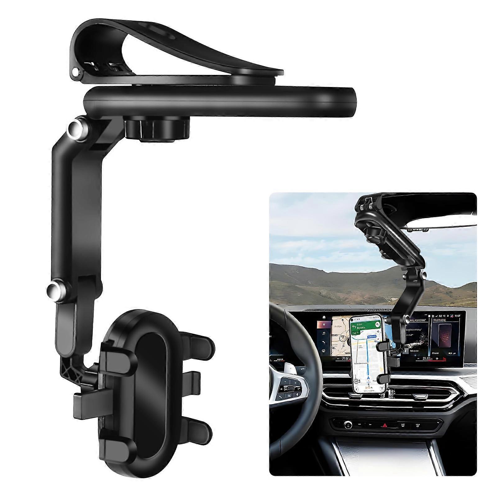 Sun Visor Car Phone Holder 1080Degree Rotatable and Retractable Clamp, Adjustable Mount for Most Smartphones Gray