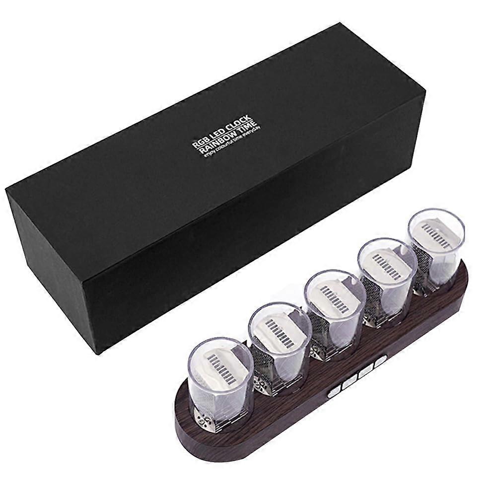 Digital Nixie Tube Clock RGB LED Display In Wooden Case For Desktop Home Decor Gift Idea
