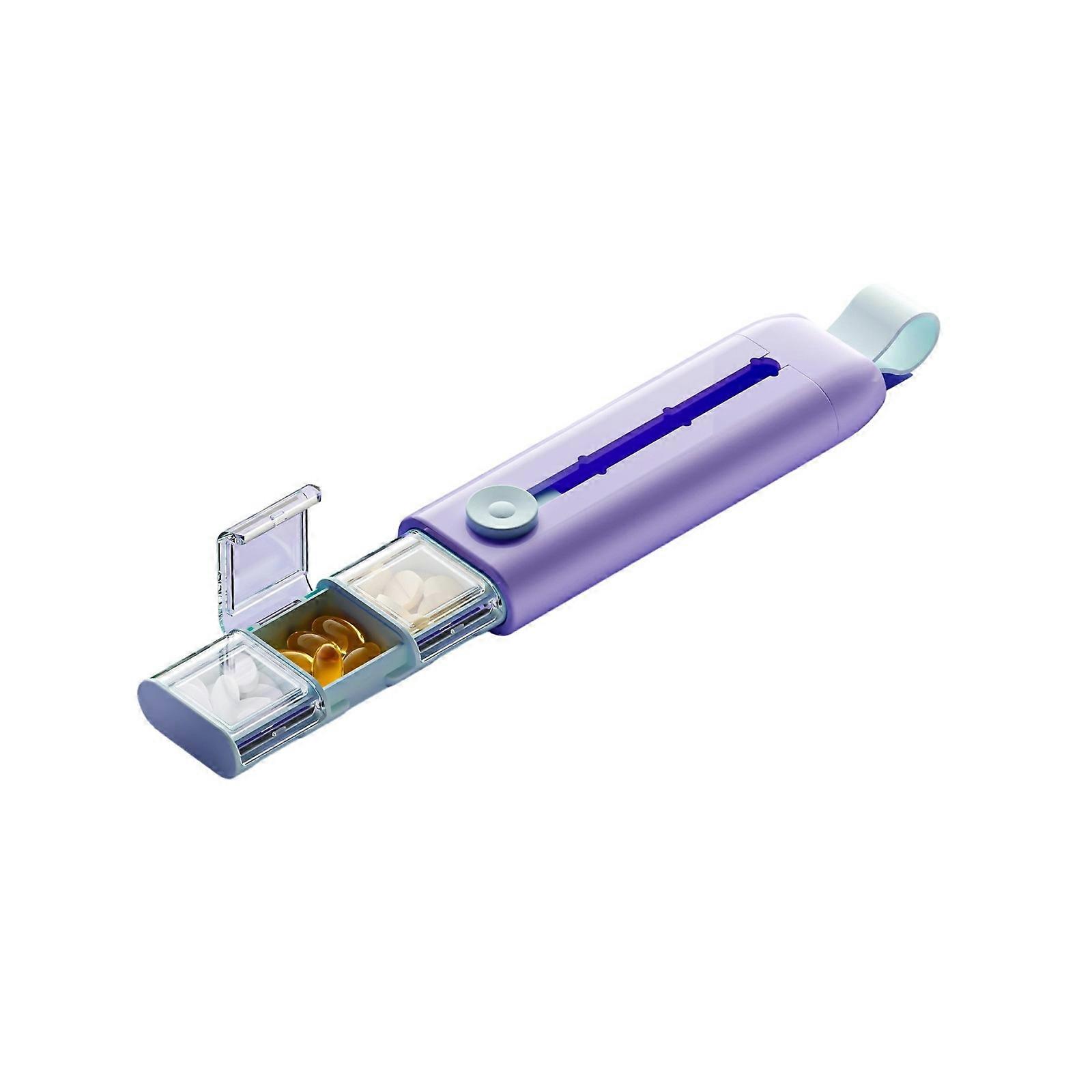 Triple Chamber Sliding Medication Box Convenient Pull Open Structure Spill Proof Tablets Case For Daily Commutes Trip  lavenderpurple