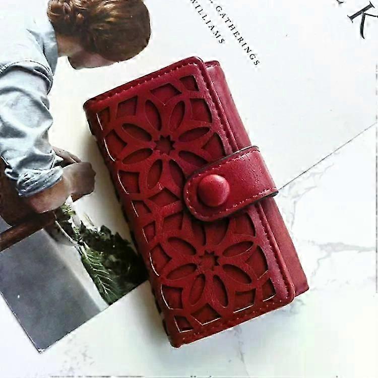 Women's Multifunctional Tri-Fold PU Leather Keychain Handbag - Red