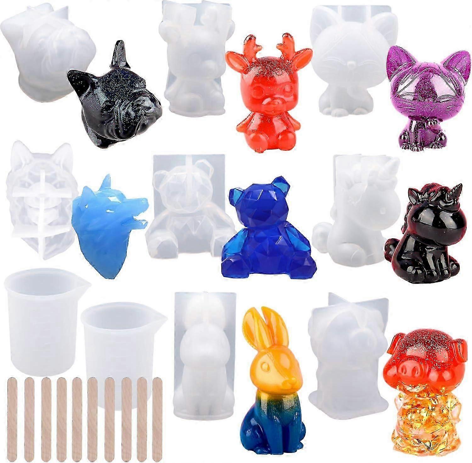 20Pcs 3D Animal Resin Molds Tools Set Includes 8 Resin Casting Molds Large Clear Unicorn Epoxy Silicone Molds