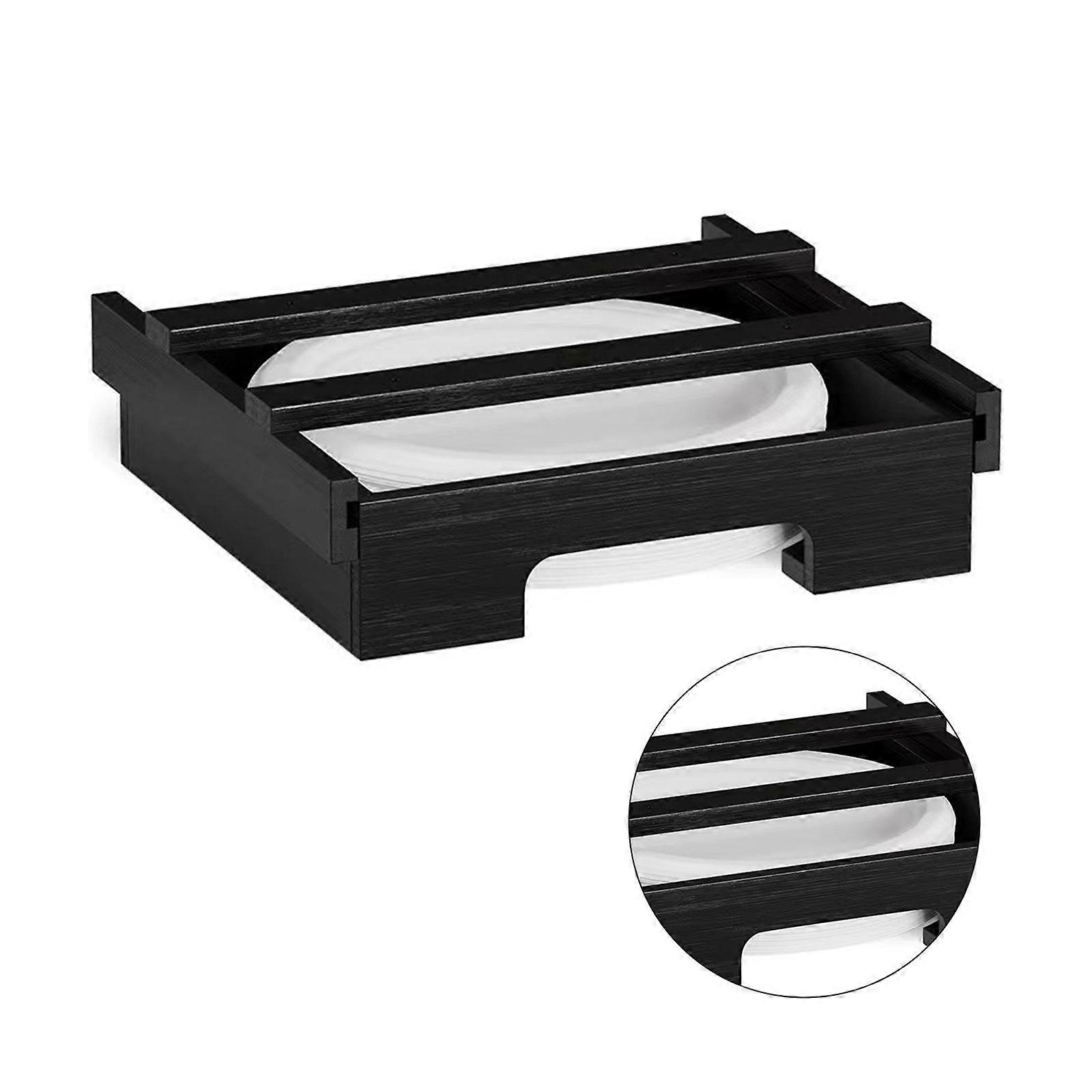 Countertop Board Dispenser Convenient Paper Plate Dispenser for Restaurant Under Cabinets Bamboos Dish Storage Rack  Black