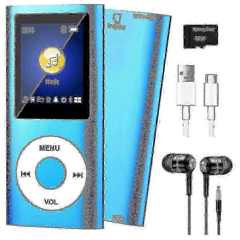 Bluetooth 5.0 Mp3 Player With 32gb Tf Card, Fm Radio, Earphone - Portable Hifi Music Player (blue)