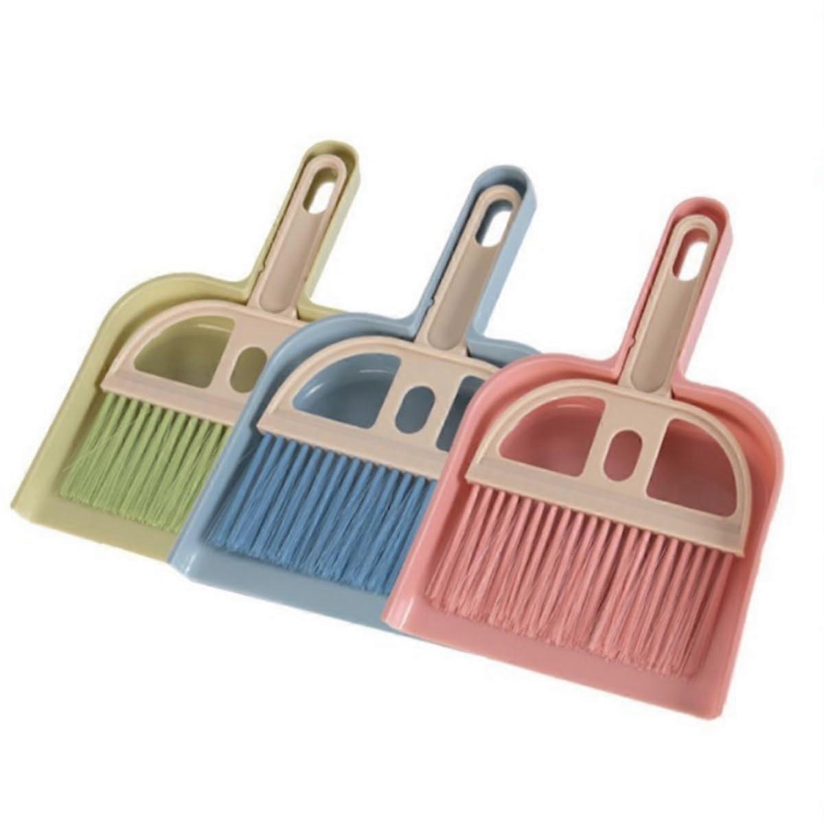 Mini Broom and Dustpan Set 3 Pack Pastel Colors Desktop Table Cleaning Kit with Handle
