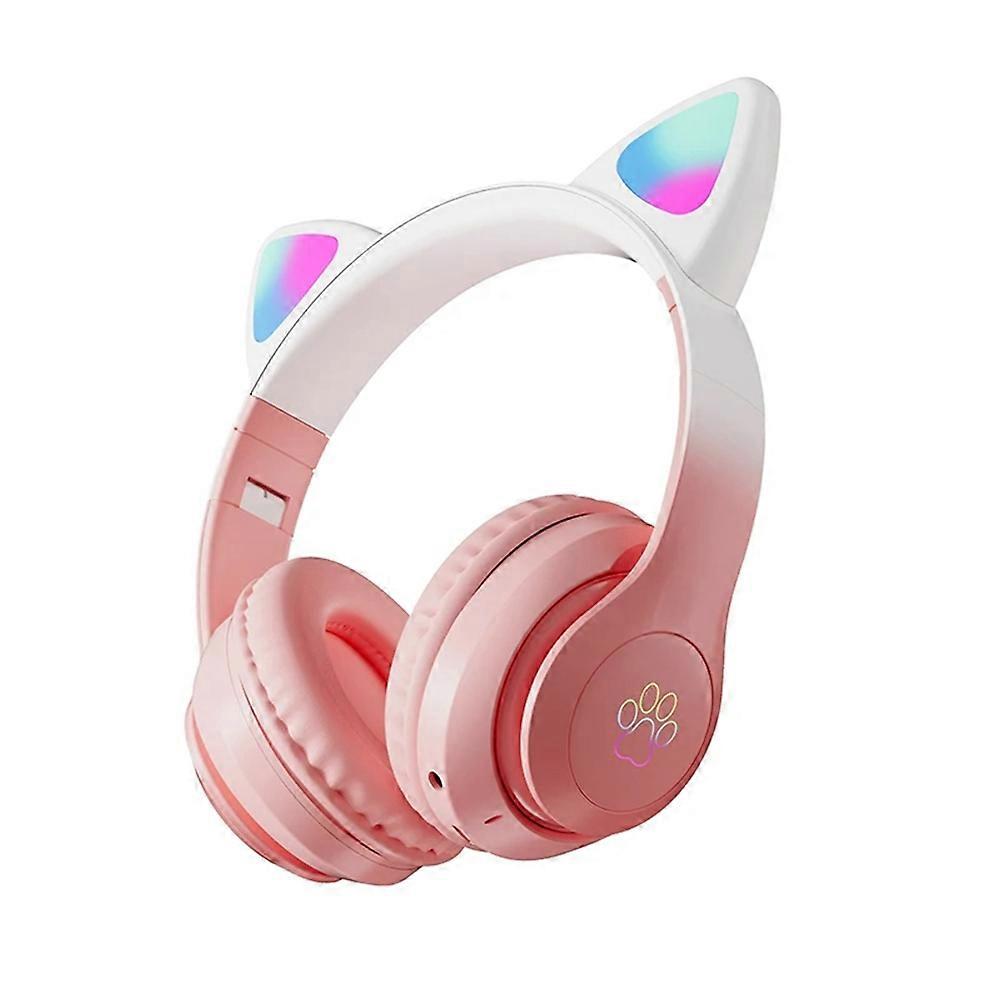 Cute Cat Gradient Wireless Headsets LED Light Pink
