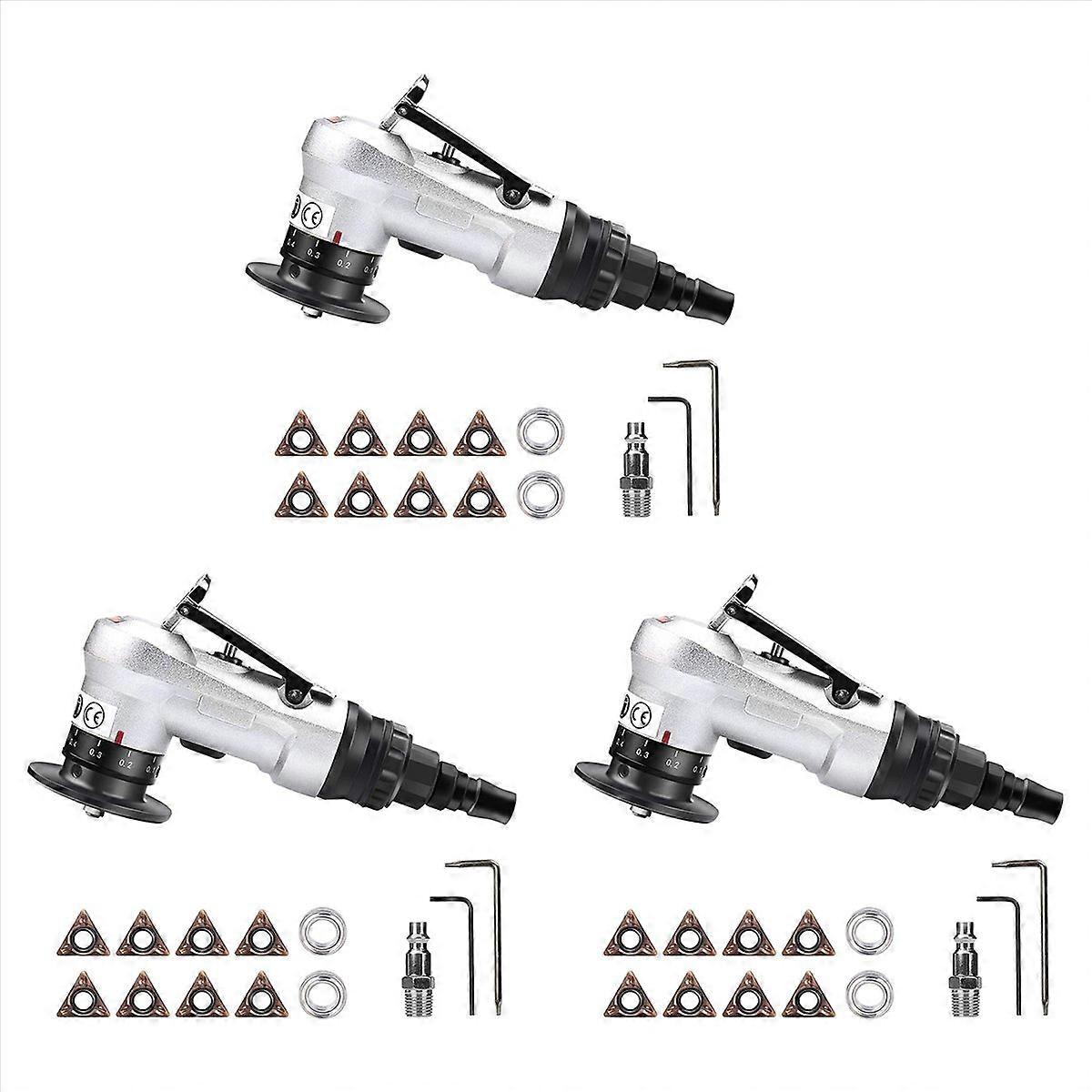 3X Mini Pneumatic Chamfering Tool with Replace Blades Inserts and Bearings, 45 Degree Air Chamfer De