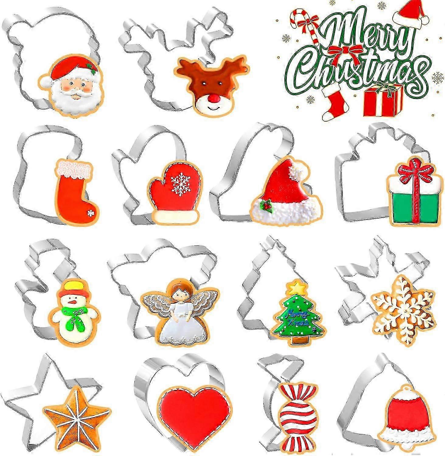 14の食品グレードのクリスマスクッキーカッター - サンタクロースと雪だるまの形、ヨーロッパ市場向けの簡単なベーキングツール