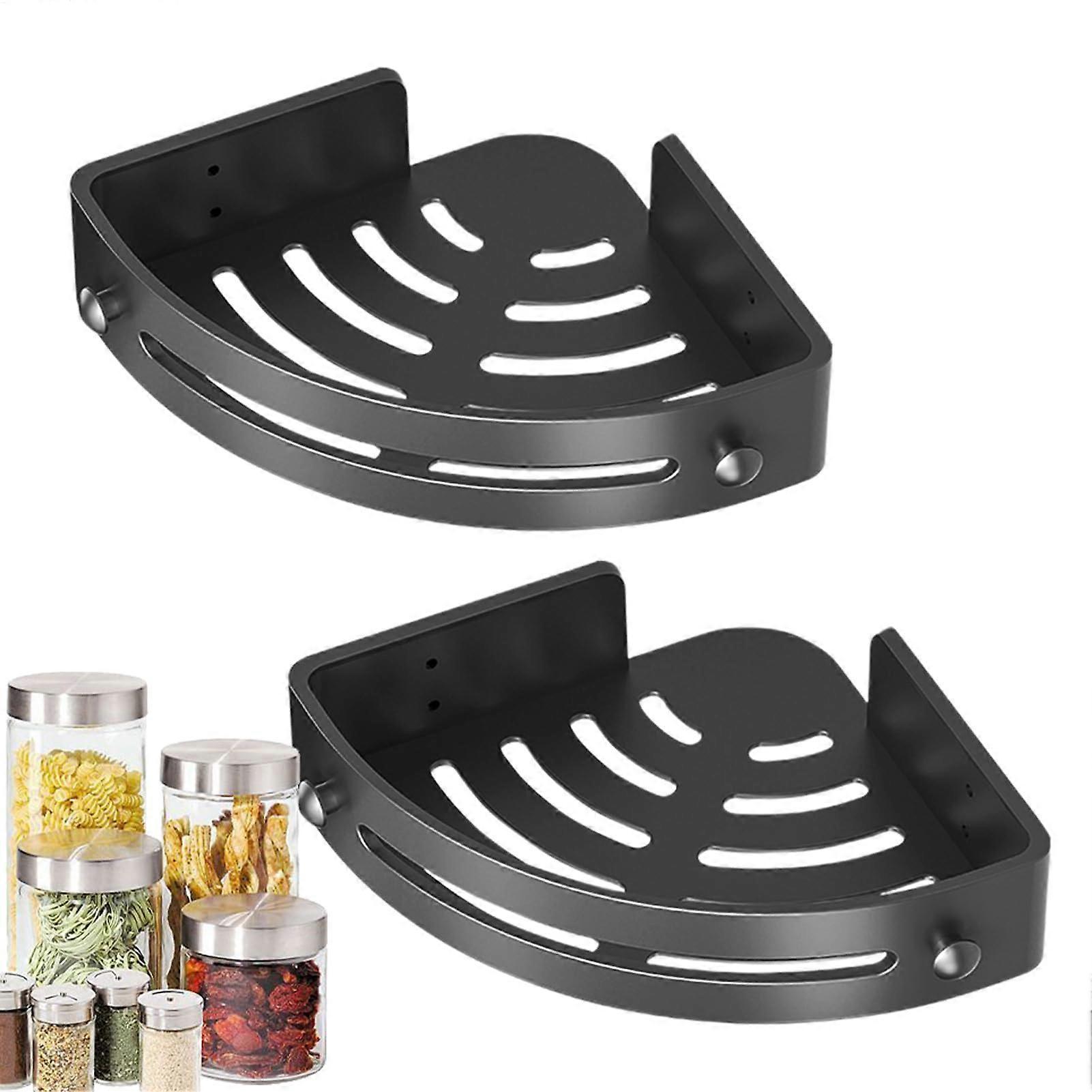 Corner Shower Shelf Adhesive No Drilling Rustproof Waterproof Organizer Adjustable for Bathroom Black