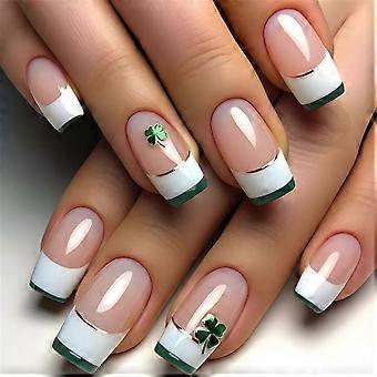 Patrick's Day Press On Nail Medium Vierkante Groene Klaver Valse Nagel Set 24Pcs Stick On Nail Manicure Art Accessoires