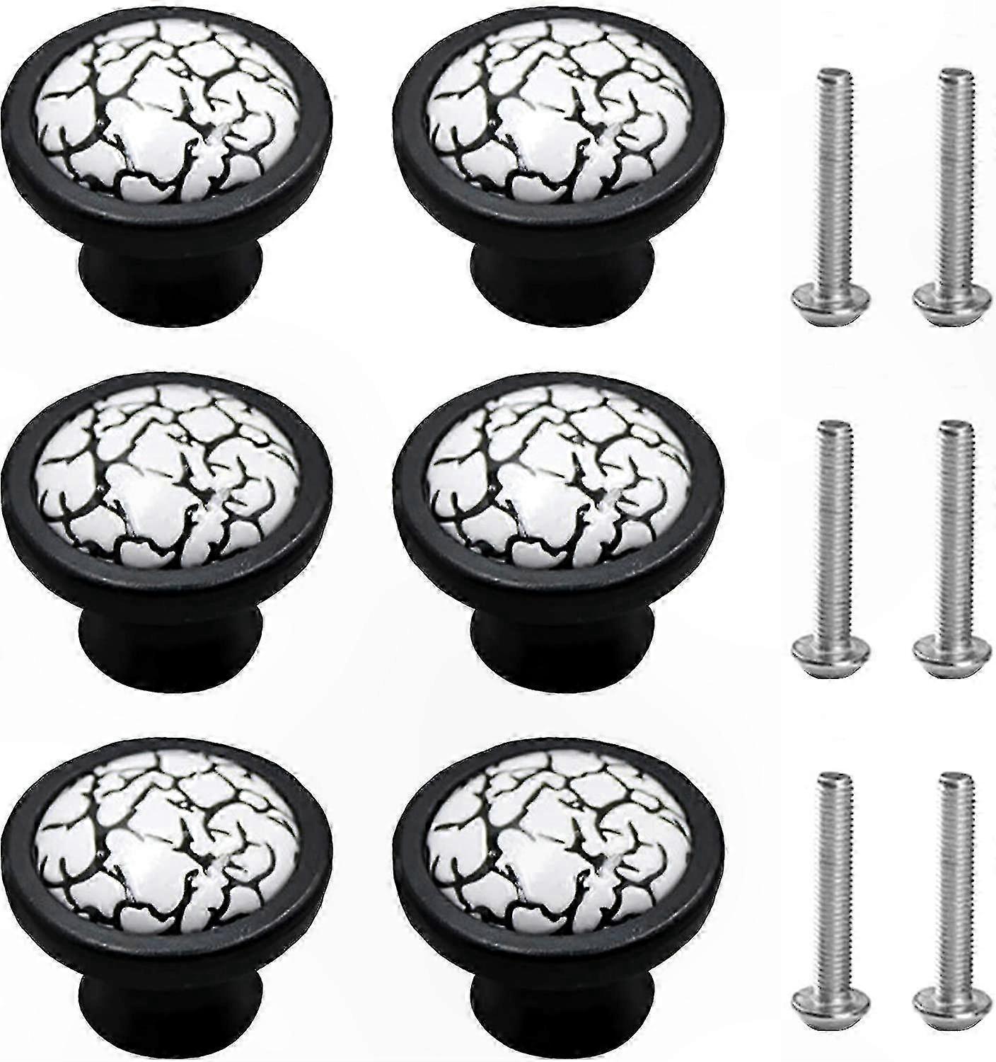 6PCS Ceramic Knobs, Marble Texture Drawer Handles, 35mm Vintage Furniture Cabinet Pulls