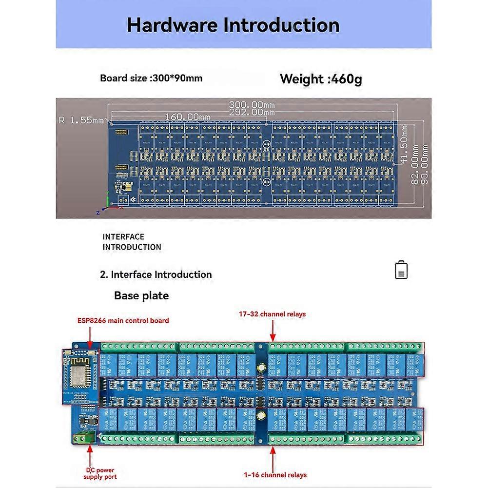 32-Kanal-Relaismodul-Entwicklungsboard DC-Stromversorgung WIFI Bluetooth-Relaismodul ESP8266