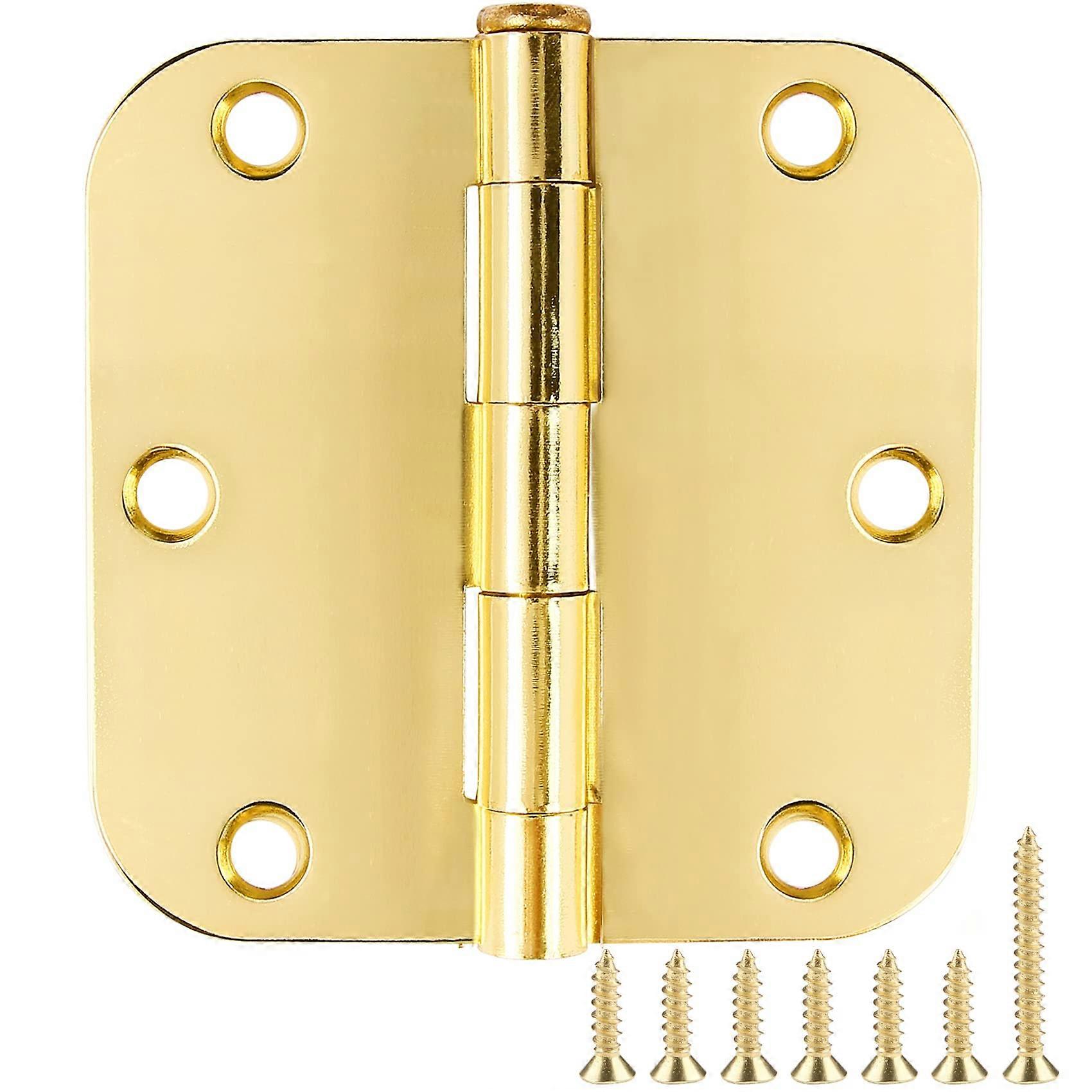 3.5 Inch Polished Brass Door Hinges 6 Pack, Secure Nonremovable Pin, RustResistant Finish