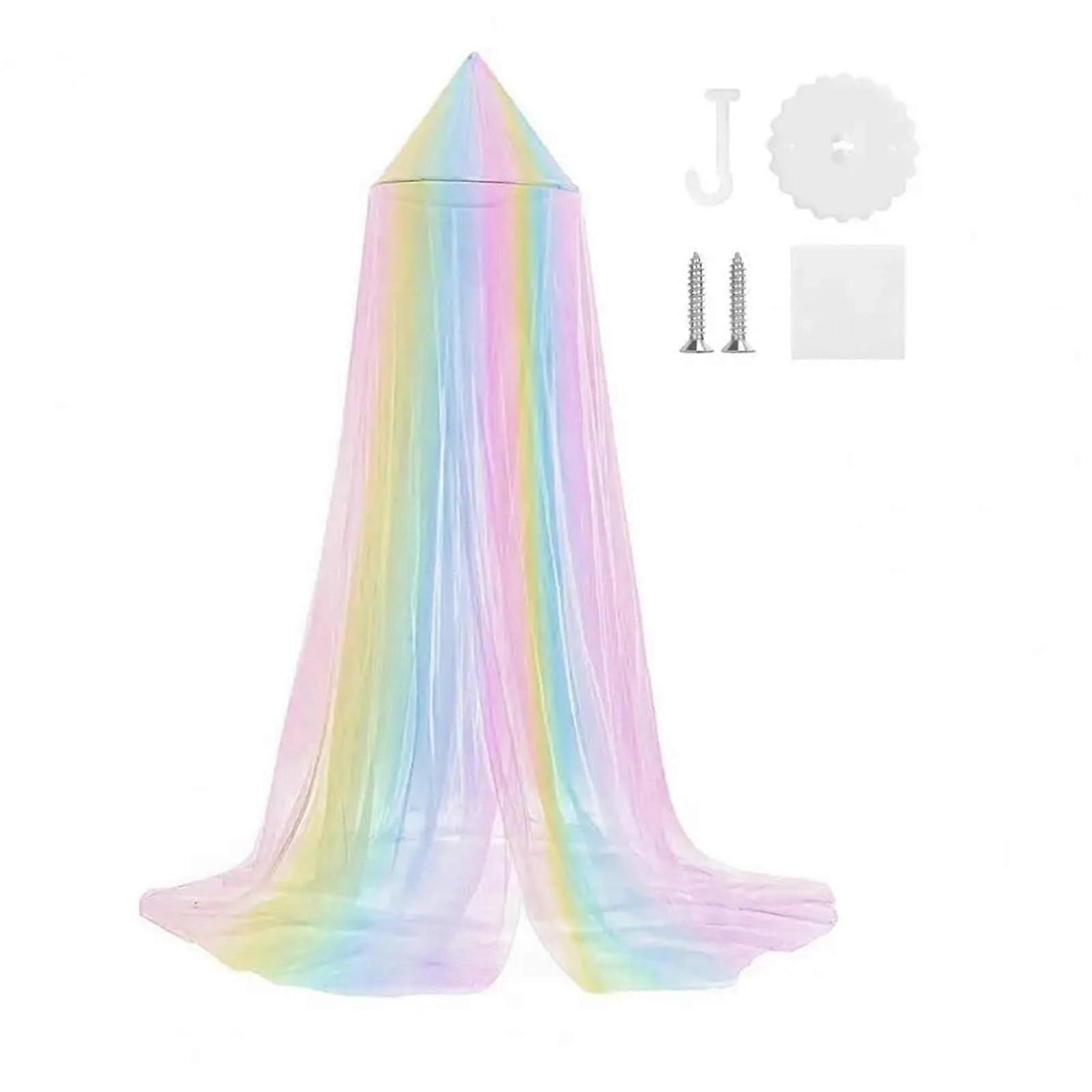 Rainbow Canopy Bed Curtains Mosquito Net Single Door Mesh Breathable Fabric Easy Install