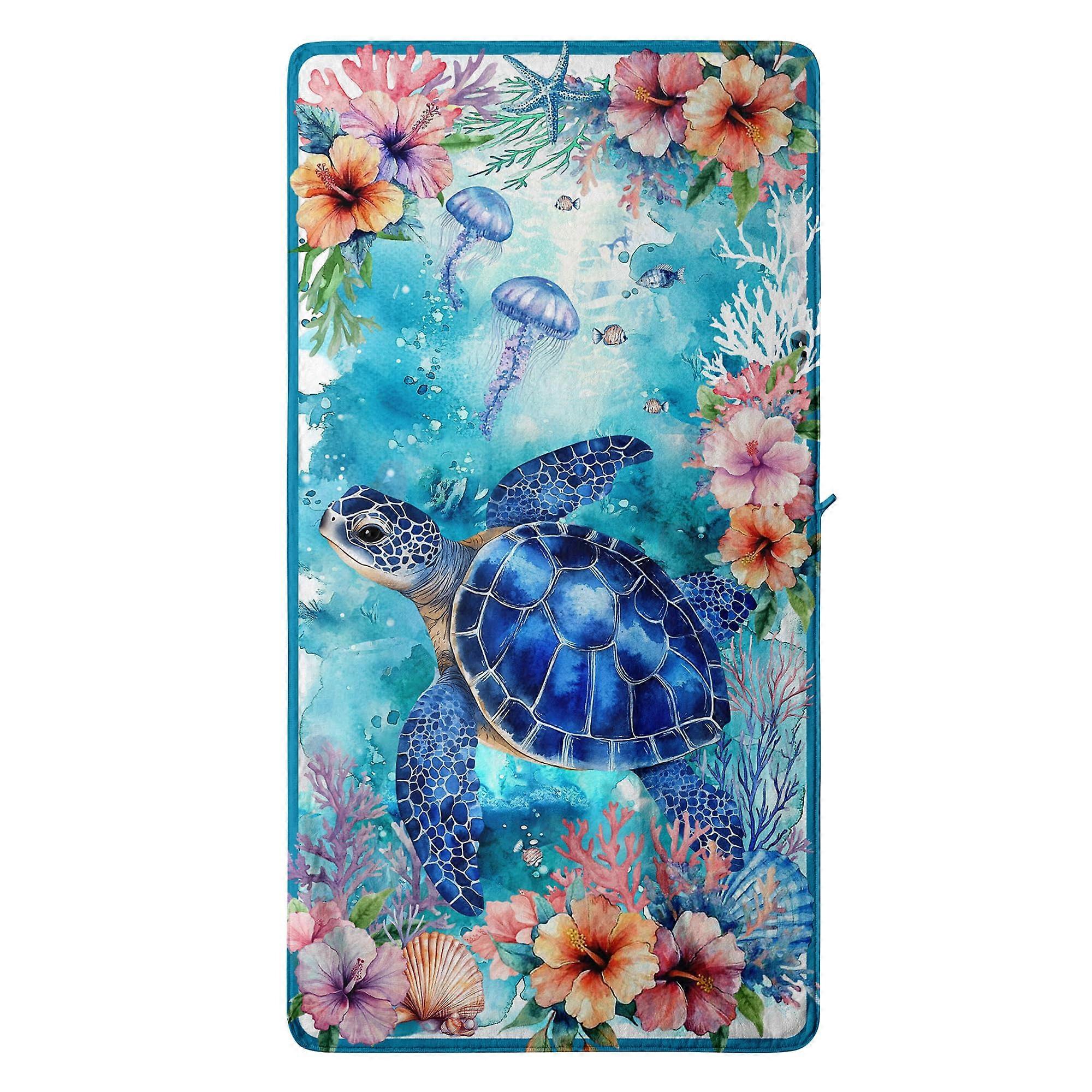 Large Microfiber Beach Towel with Sea Turtle Print, Ultra Absorbent Bath Sheet 60.2 x 31.5