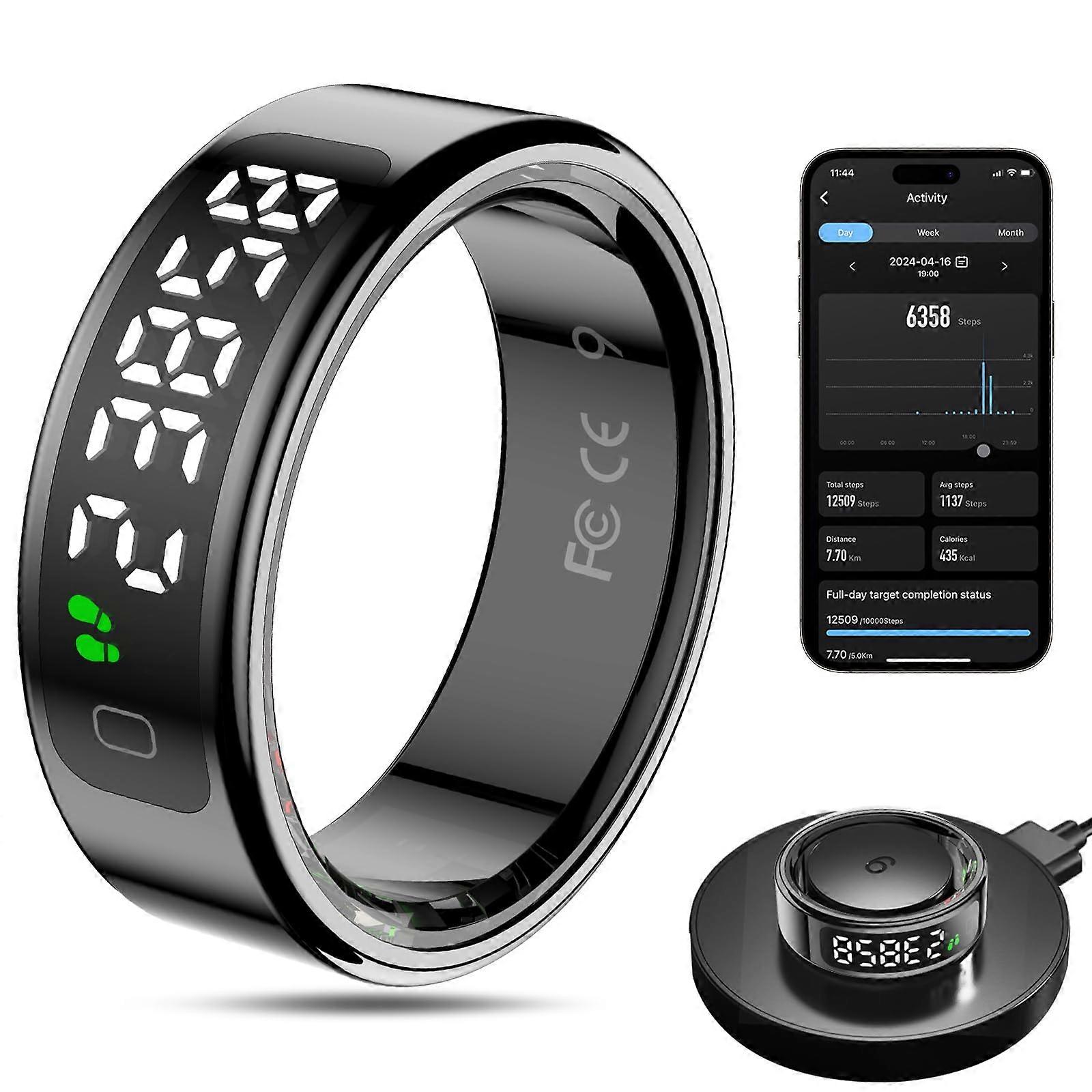 Smart Ring with LED Display, Waterproof Health Tracking, Bluetooth, Heart Rate and Sleep Monitor Black 13