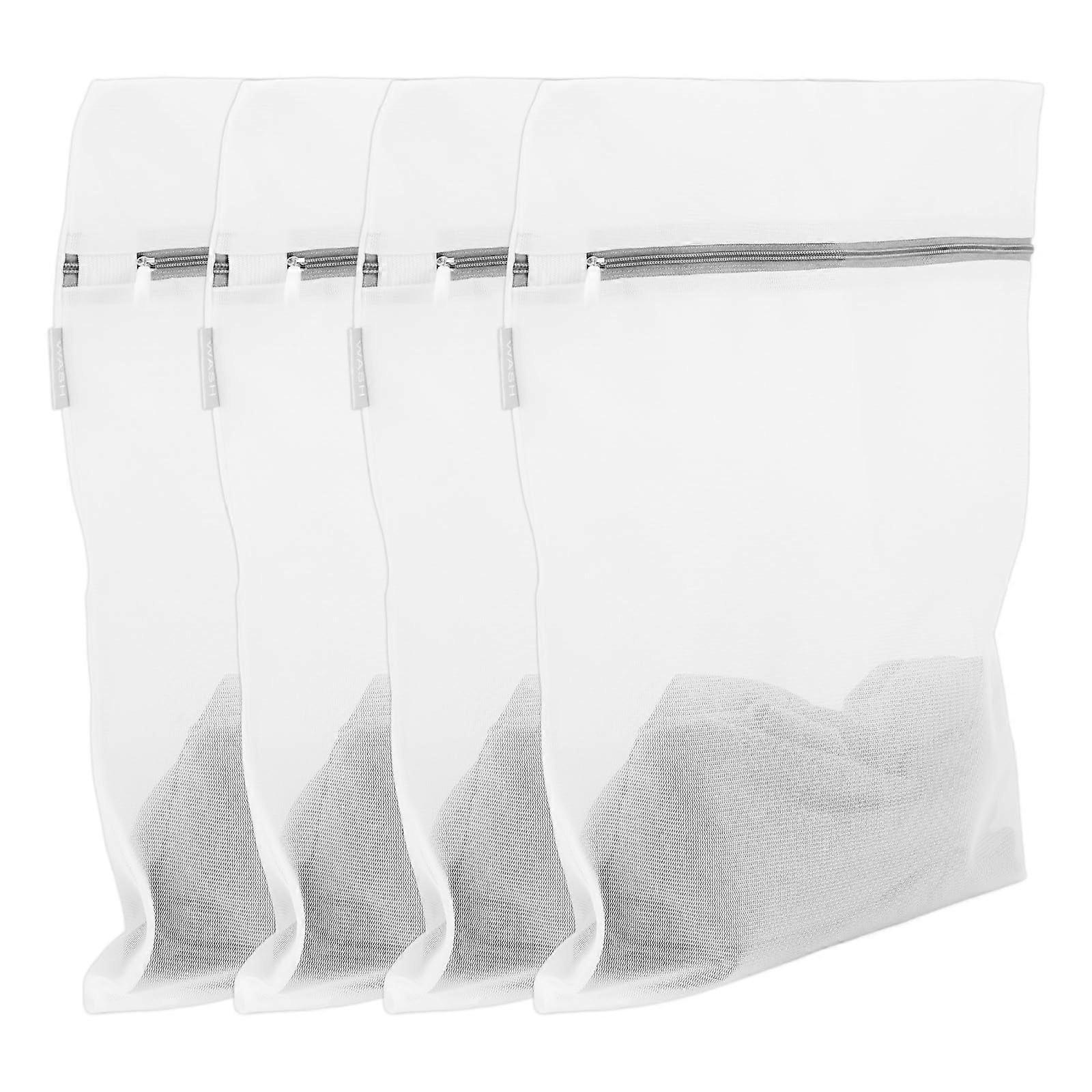 Mesh Laundry Bags Set of 4 White with Zipper for Delicates Socks Bra Travel and Home Use