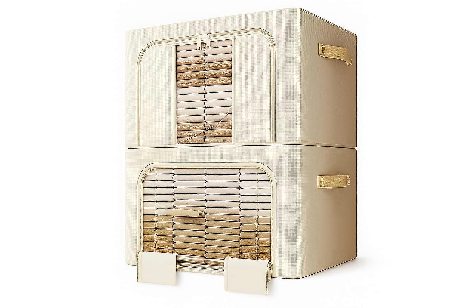 2pcs Extra Large 60L Stackable Foldable Storage Bins with Lids and Clear Window for Clothes and Bedding