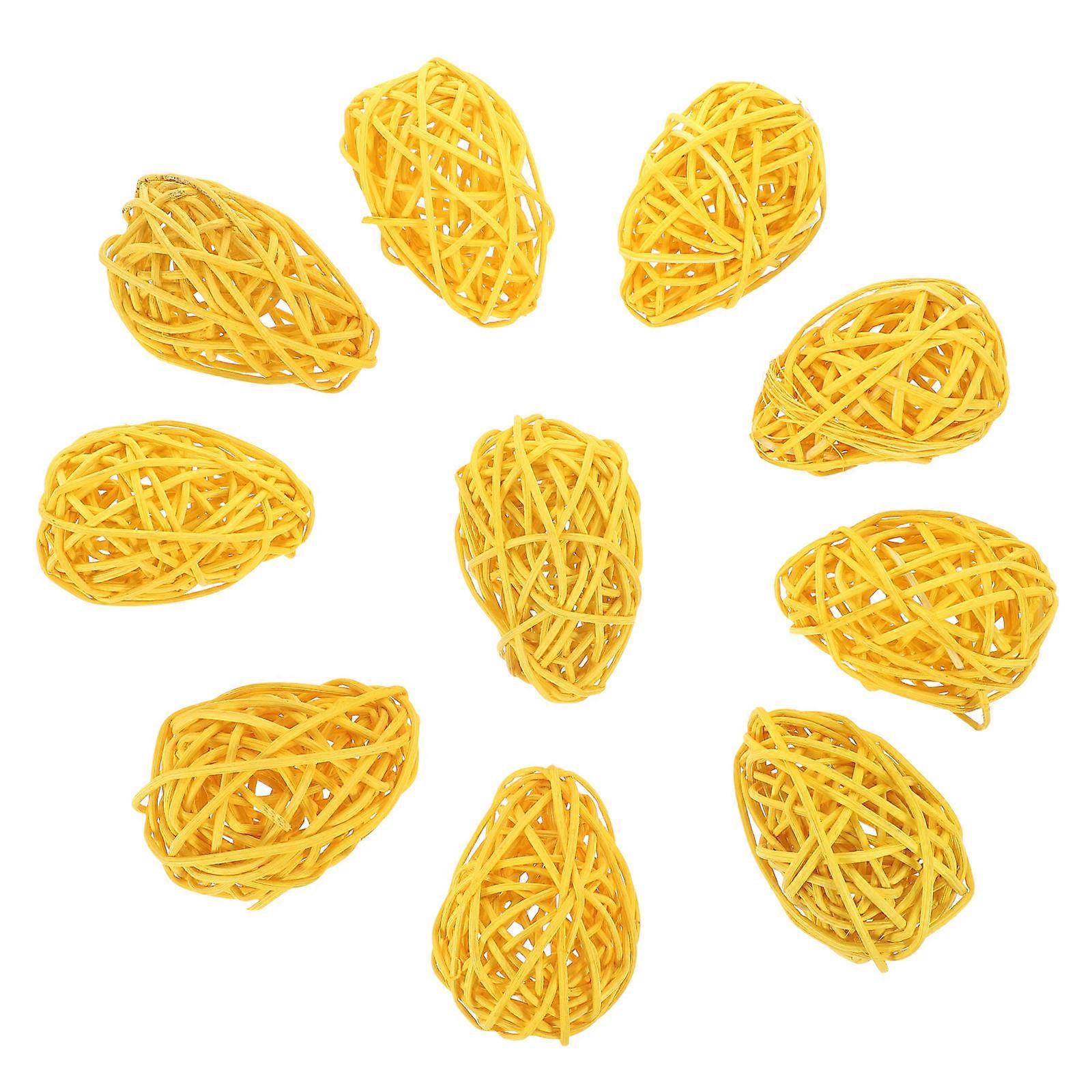 10Pcs Easter Eggs for Decor Colorful Yellow Rattan Egg Shaped Decorations