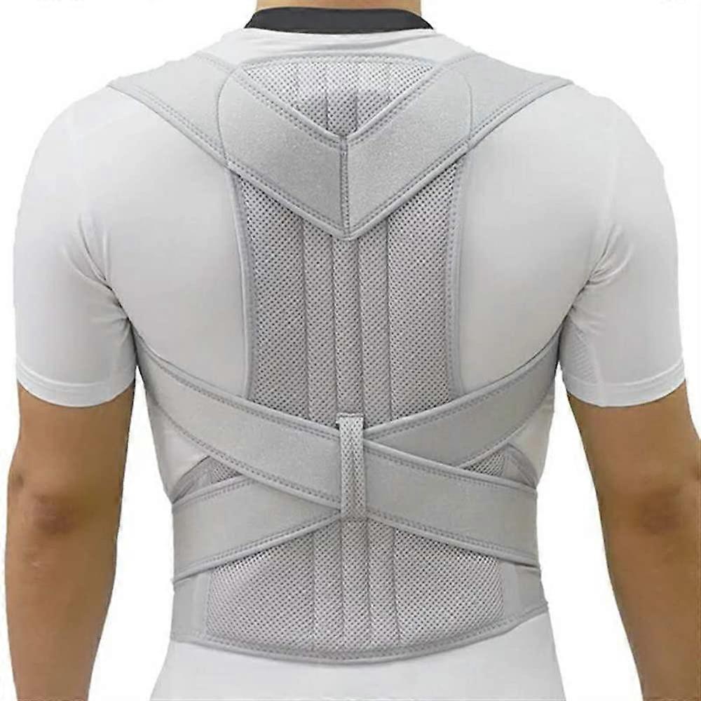 Posture Corrector Back Support Brace with Full Back Support, Adjustable Breathable Belt for Pain Relief, Gray Medium