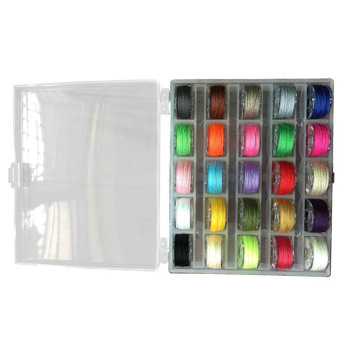 Assorted Color Sewing Thread Bobbins with Transparent Plastic Box Organizer 25pcs Multi