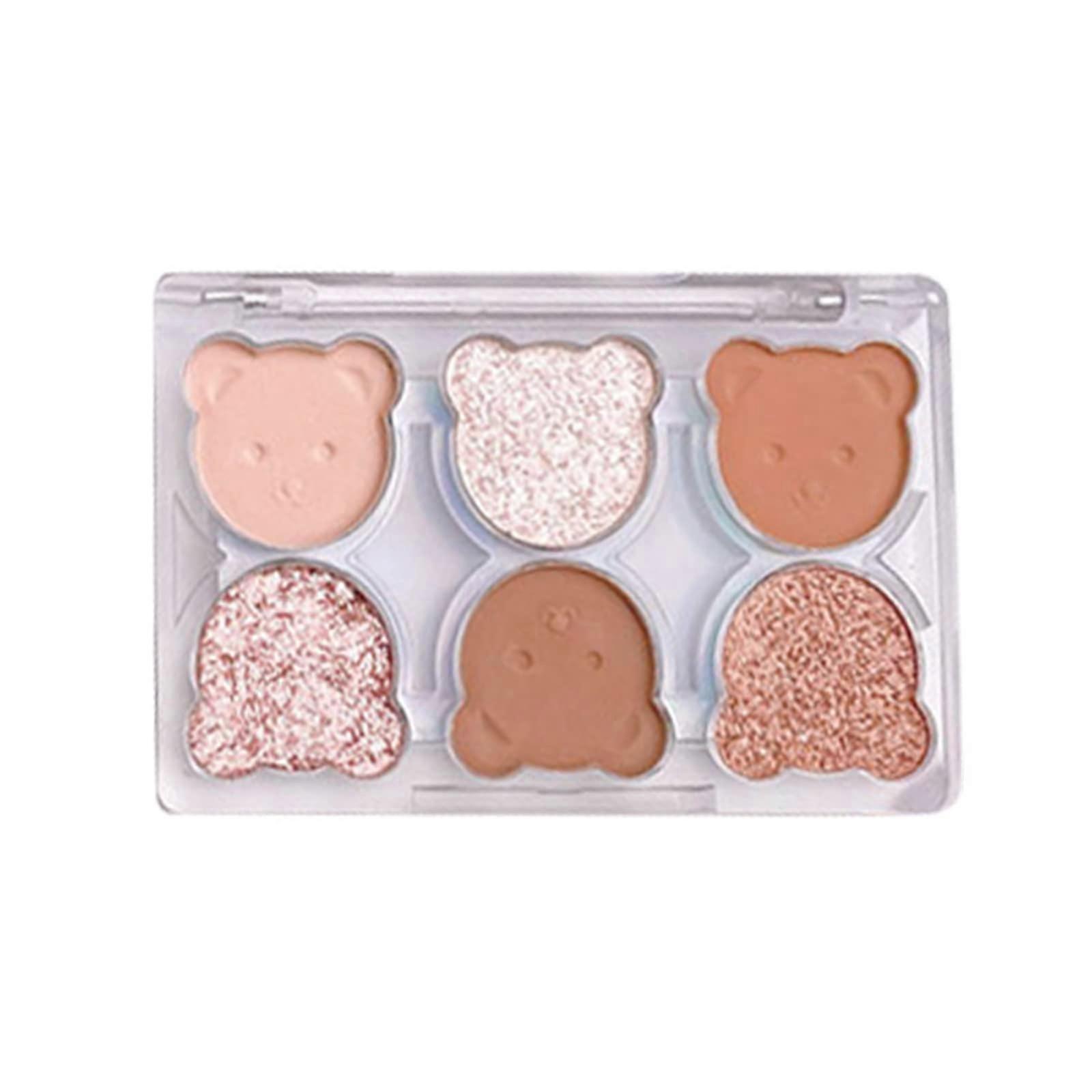 Eyeshadow Palette with Bear Pattern Six Shades Matte and Shimmer TravelFriendly Eye Makeup