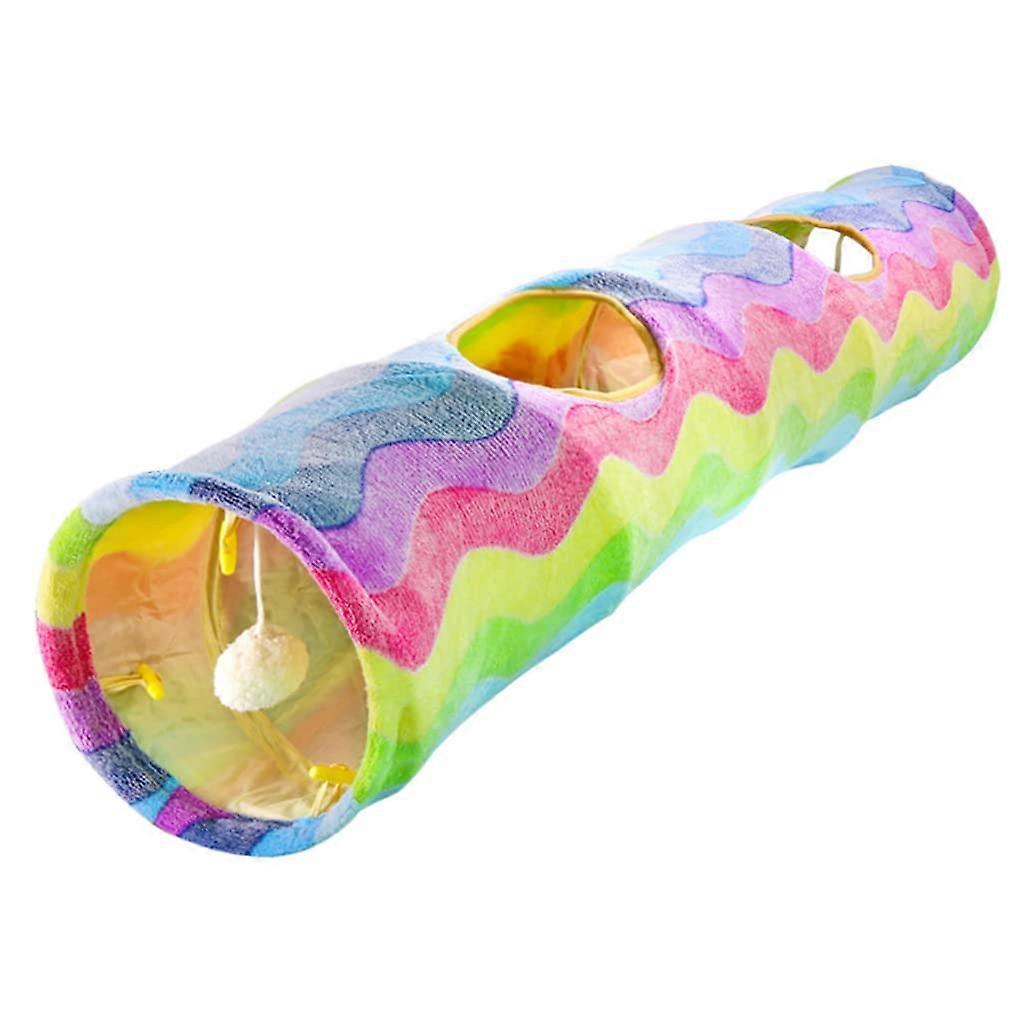 Cat Tunnel with Foldable Large Play Space Rainbow Design for Cats Rabbits Kittens Ferrets