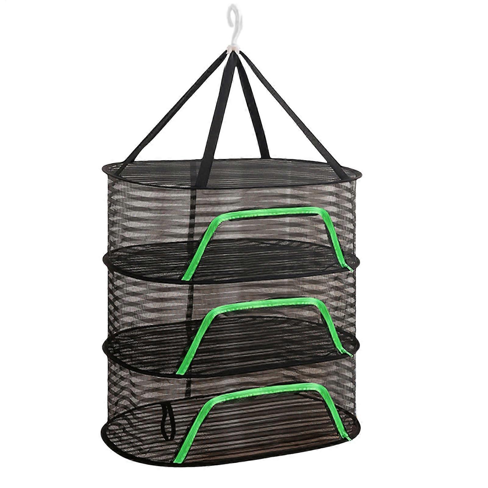 Herb Drying Rack 3 Layer Foldable Mesh with Zippers, Windproof Hanging for Herbs Fruits Vegetables