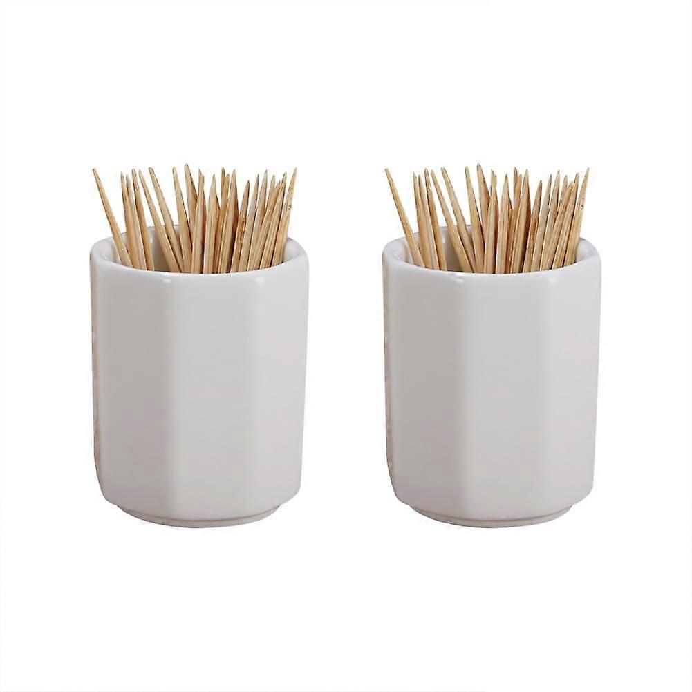 2 Pcs White Ceramic Toothpick Holder Dispenser for Kitchen Dining Table and Restaurant Use