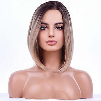 15'' kort lige mørke rødder ombre blonde parykker side del paryk med ingen pandehår paryk