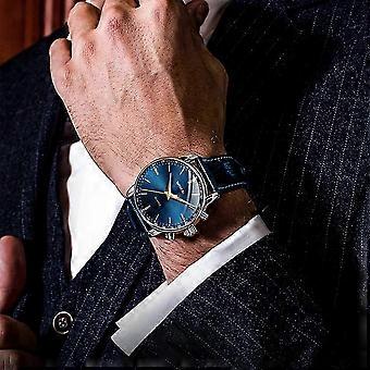 New Men Watch Blue Leather Band Round Dial Analog Quartz Wrist Watch Man Daily