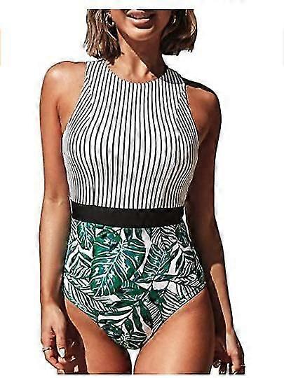 Women's Striped Leafy One Piece Swimsuit