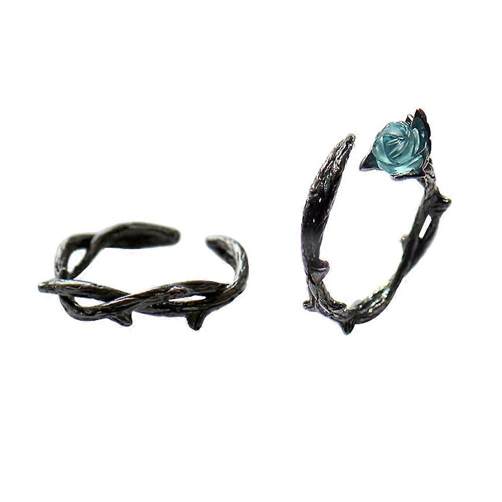 2Pcs Finger Ring Couple Ring Thorn Rose Open Ring Creative Tail Ring (Black)