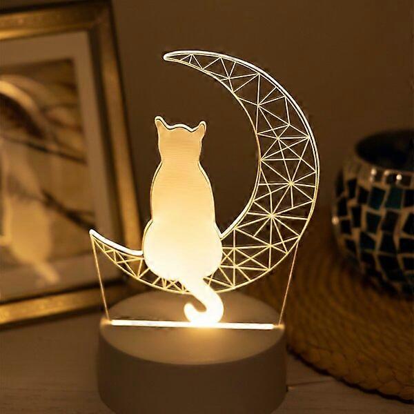 Moon Cat Shape Night Light, Heat Resistant Plastic, Creative Design, Desktop Ambient Light