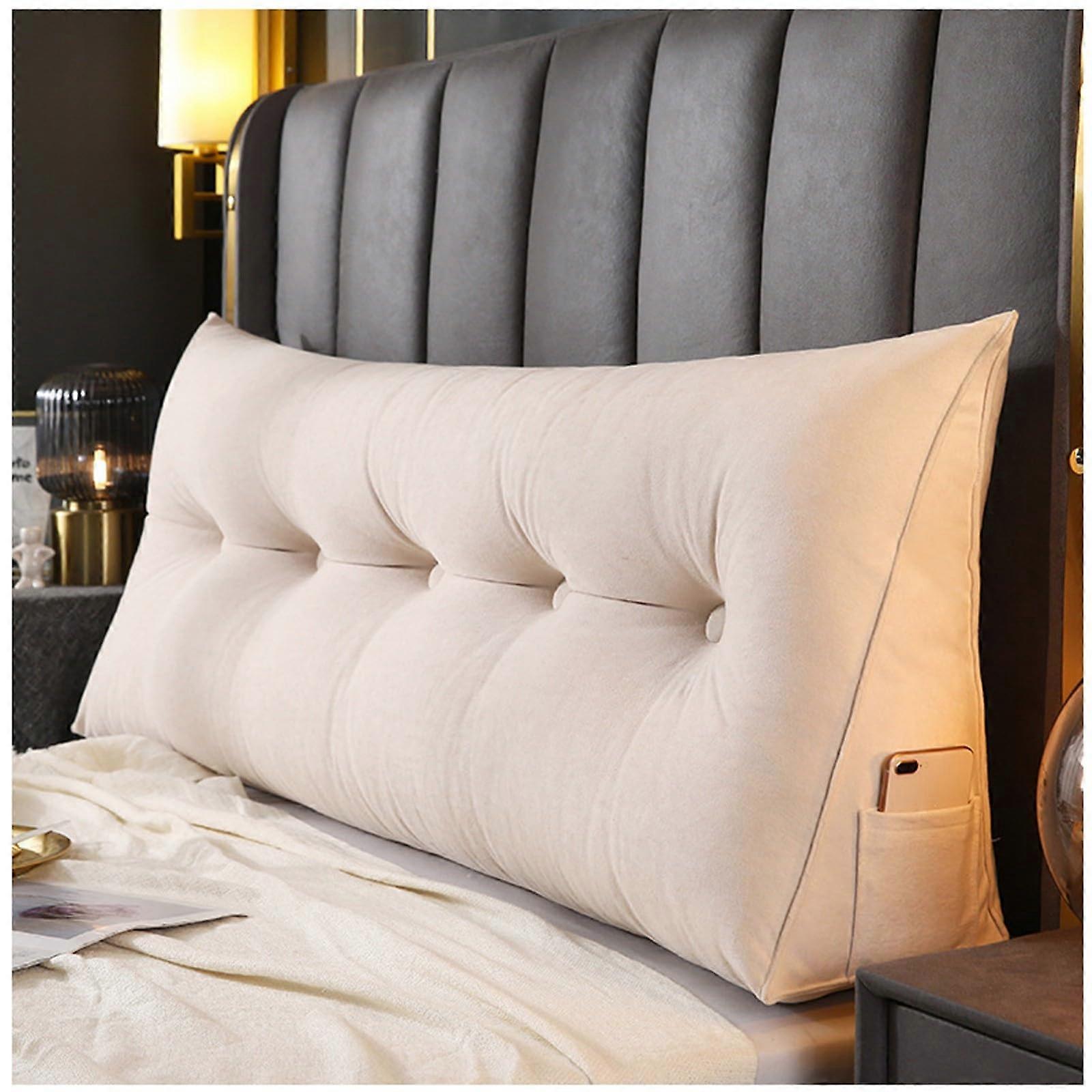 Large Off White Triangular Wedge Pillow for Bed Backrest and Reading, 59x20x8in