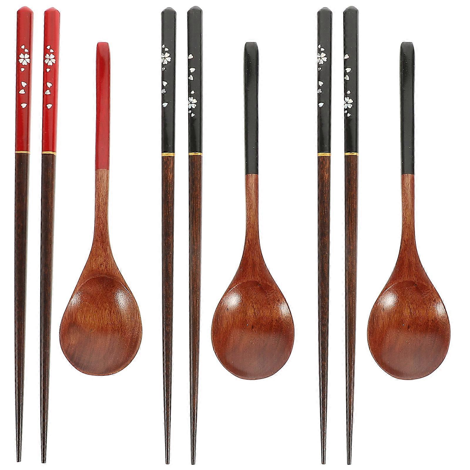 Dining Tableware Set Wooden Chopsticks Spoon for Presenting 3Sets