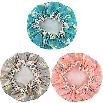 Shower Caps, 3 PACK Bath Cap for Women Waterproof & Adjustable Double Layered