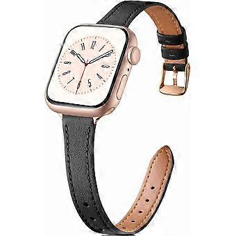 Slank rem i ægte læder, kompatibel med Apple Watch 38/40/41/42/44/45/46 mm – til serie 10, 9, 8, 7, 6, 5, 4, 3, 2, SE & Ultra
