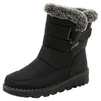 Women's Waterproof Winter Snow Boots, Warm Flat Mid-Calf Boots with Hook & Loop Closure – Compatible with Cold Weather