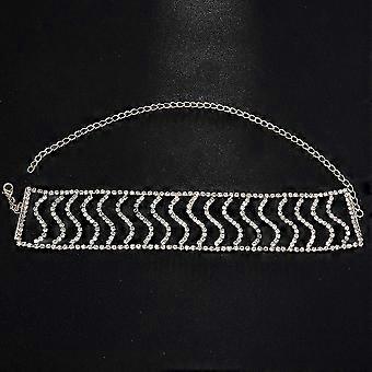 Irregular wave necklace, simple and fashionable geometric rhinestone necklace, super shiny gold